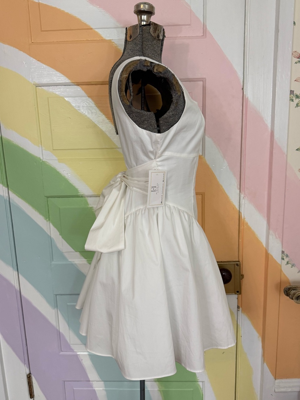 NWT The Vintage Shop White Bow Back Cotton Fit and Flare Mini Dress Sz Med 🧡🍄 - Picture 4 of 12